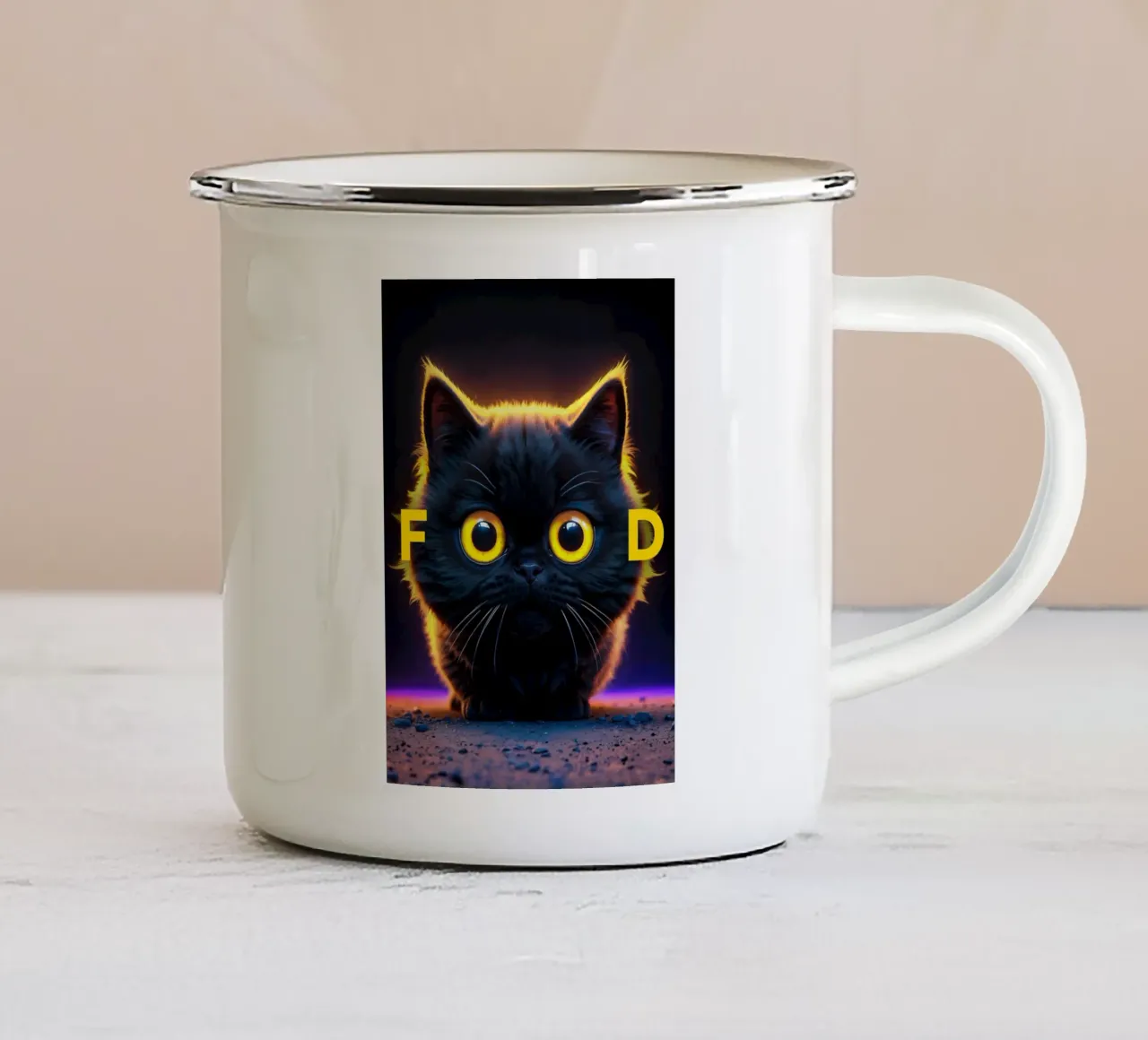 Gatto affamato di cibo tazza in smalto da Lootprint