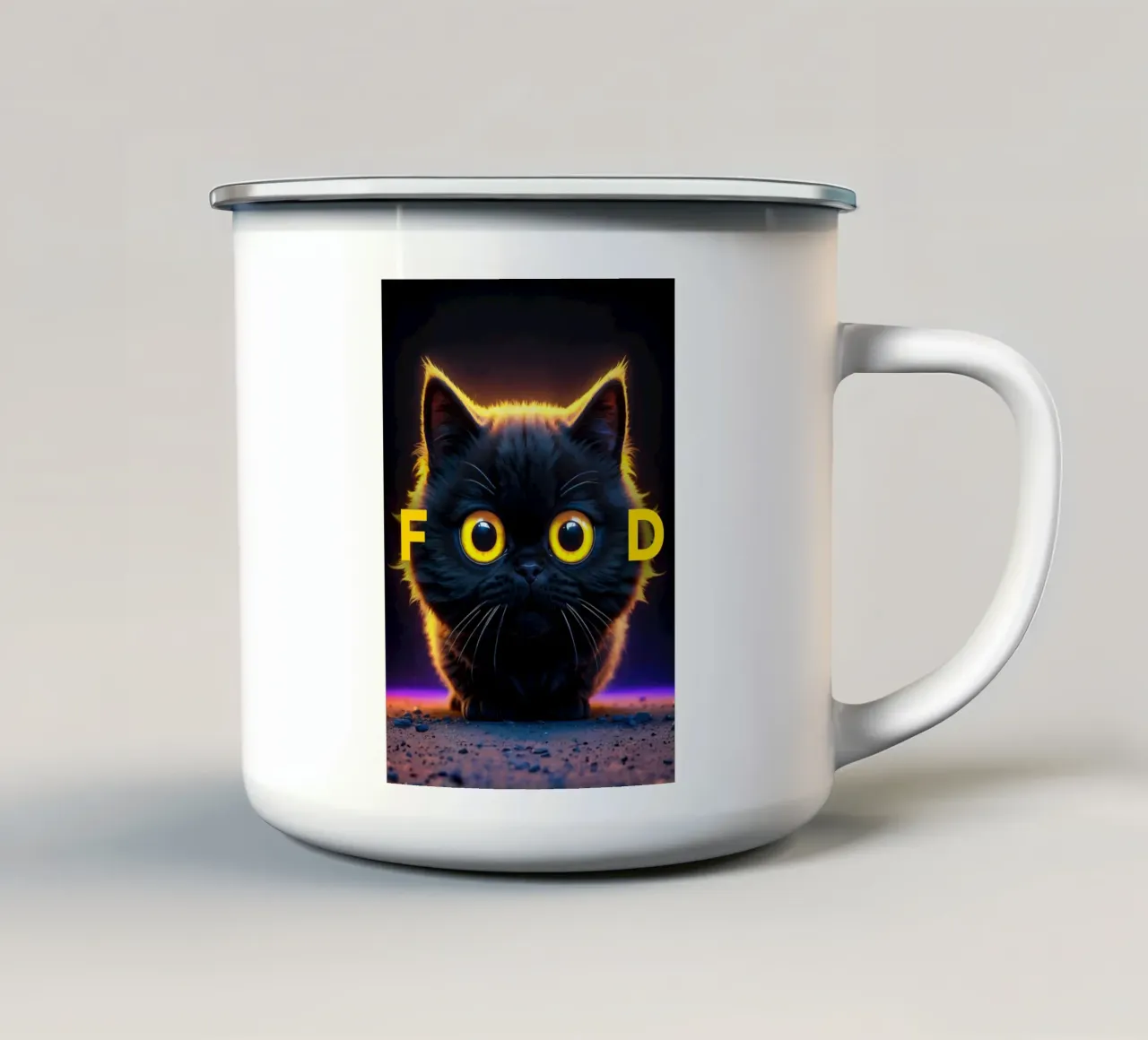 Gatto affamato di cibo tazza in smalto da Lootprint