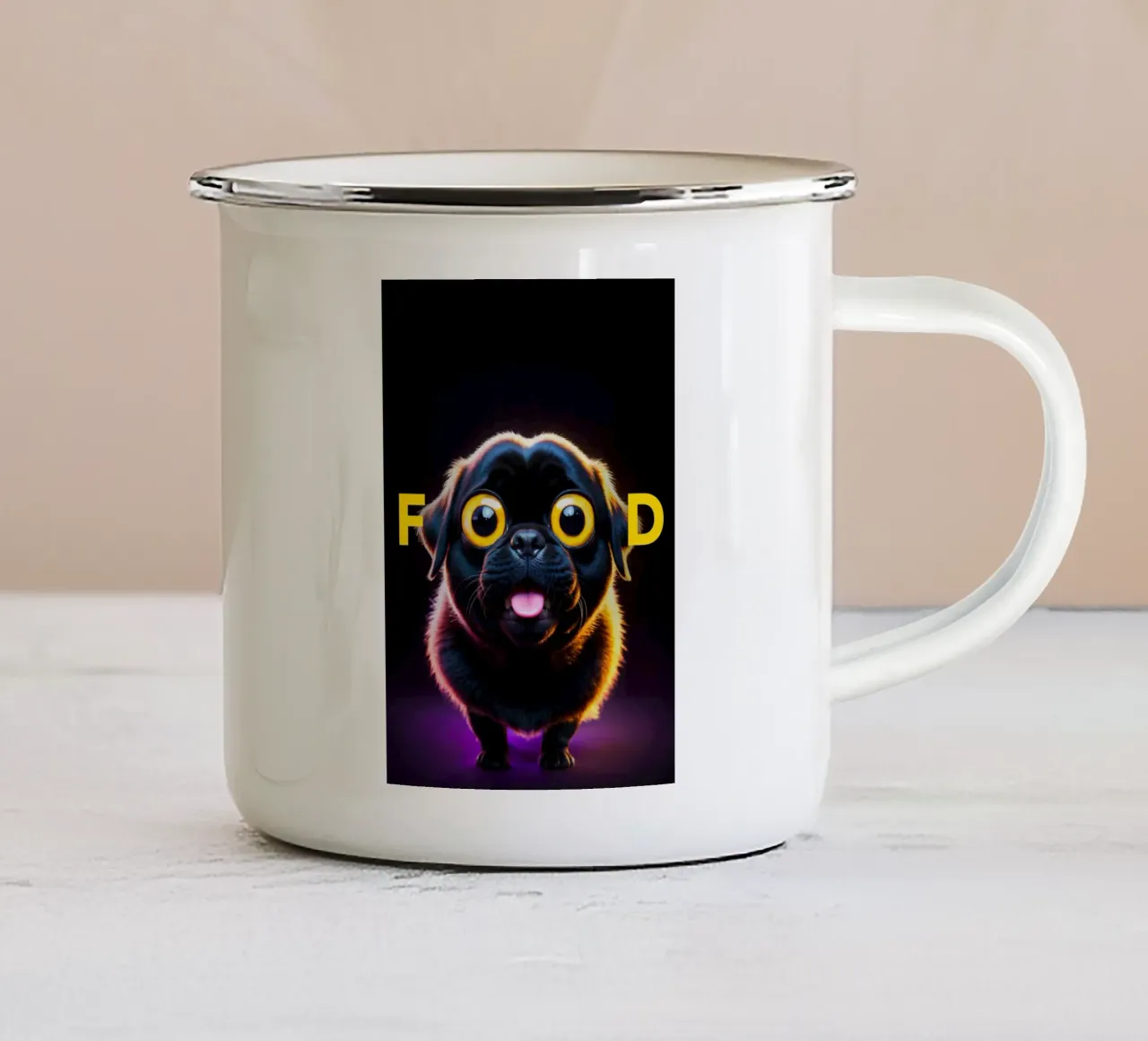 Cibo affamato Cane carlino tazza in smalto da Lootprint