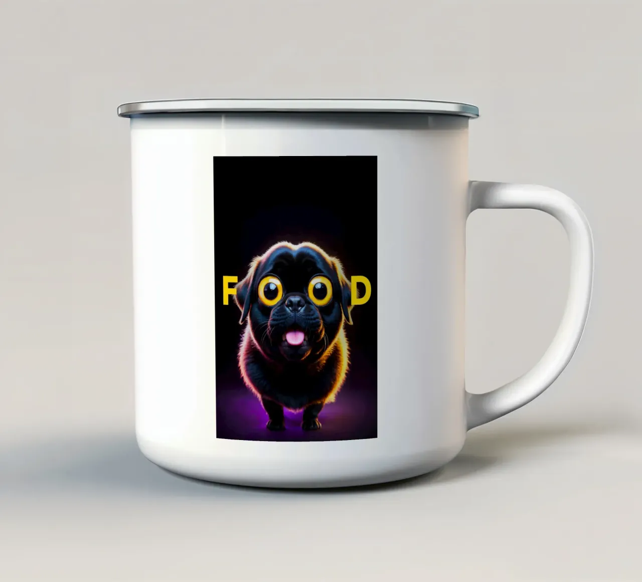 Cibo affamato Cane carlino tazza in smalto da Lootprint