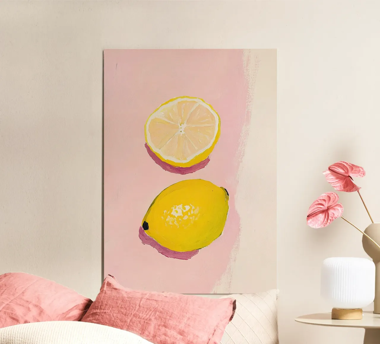 Limone Frutta Pittura Preppy Rosa Dopamina poster con telaio in alluminio da Euphoria Theresa