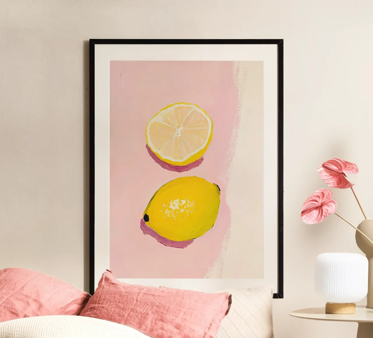 Limone Frutta Pittura Preppy Rosa Dopamina poster con telaio in alluminio da Euphoria Theresa