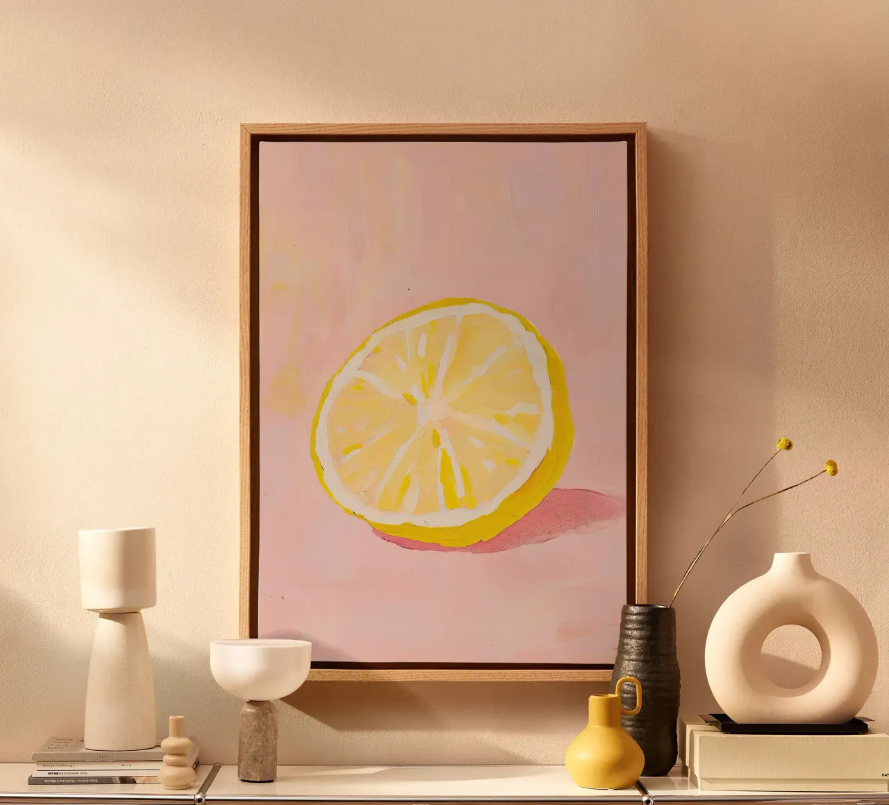 Zitronen Obst Malerei Preppy Rosa Dopamin Leinwand von Euphoria Theresa