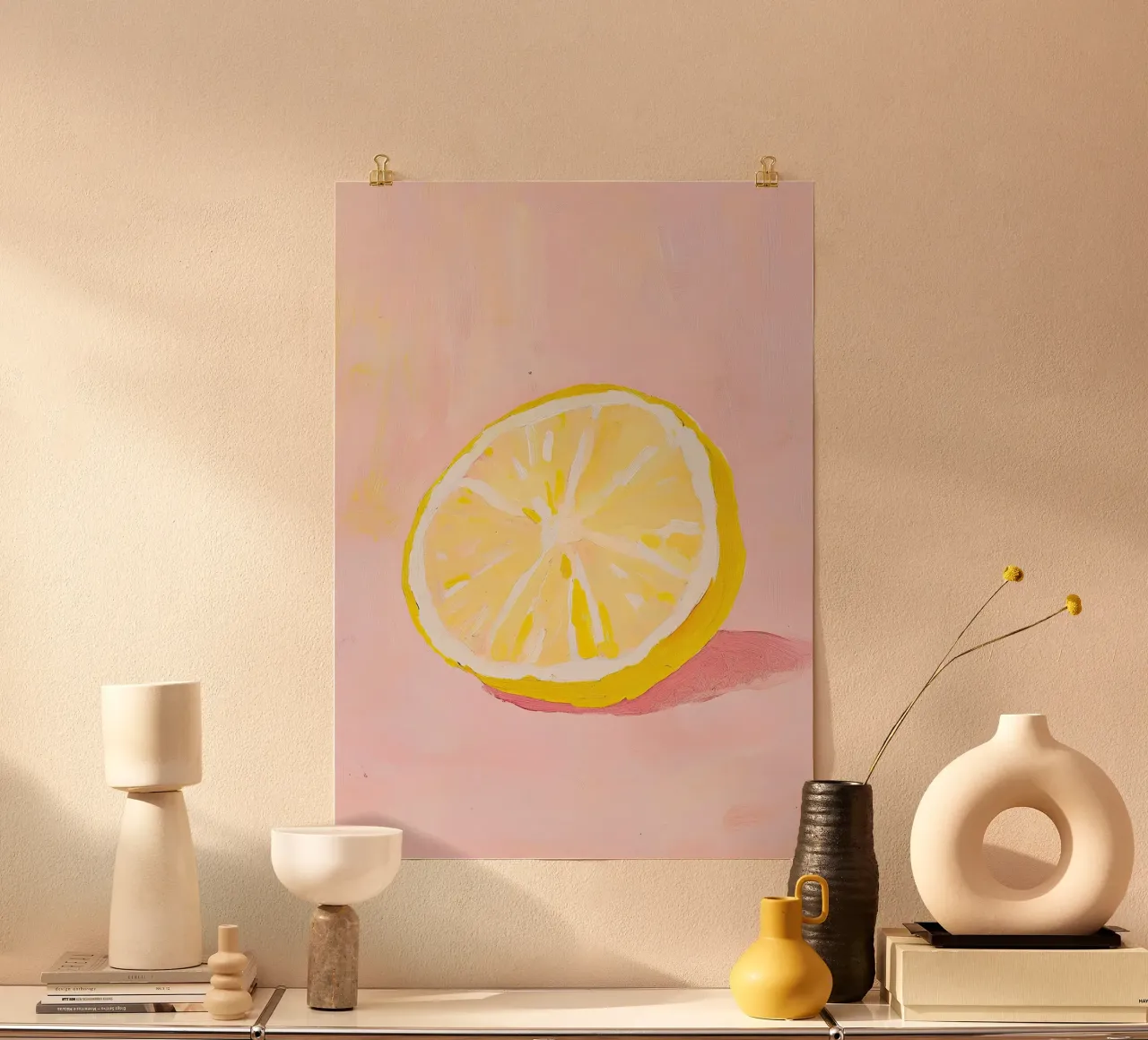Limone Frutta Pittura Preppy Rosa Dopamina poster con telaio in alluminio da Euphoria Theresa
