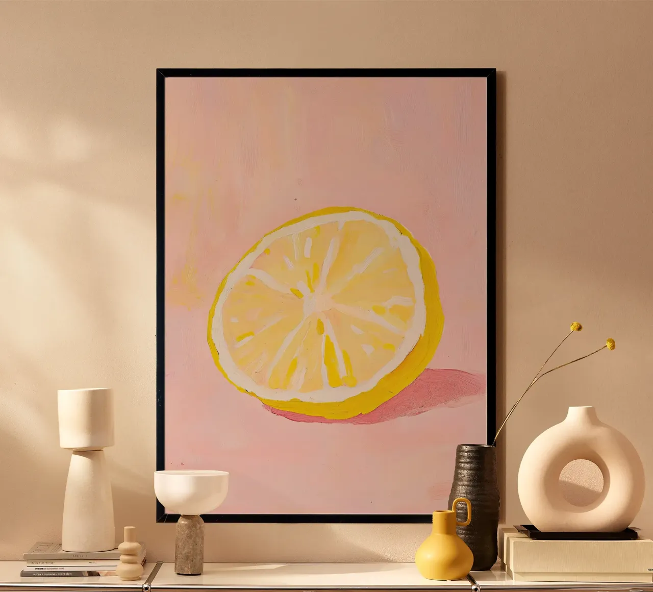 Limone Frutta Pittura Preppy Rosa Dopamina poster con telaio in alluminio da Euphoria Theresa