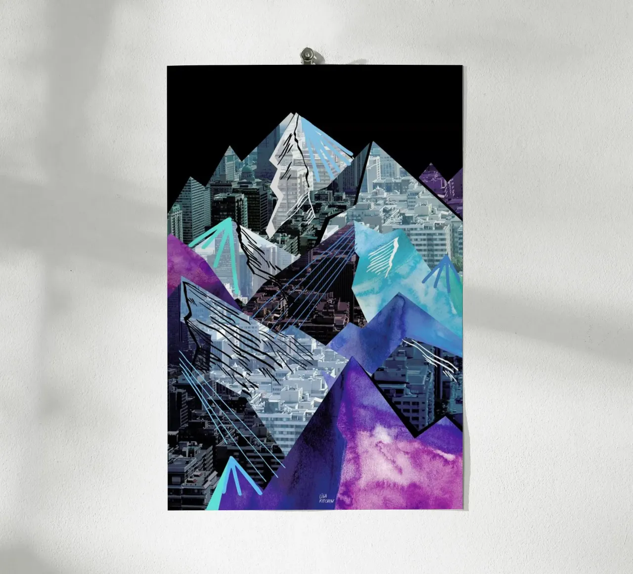 Lost Cities Mountains poster con telaio in legno da Liga Kitchen