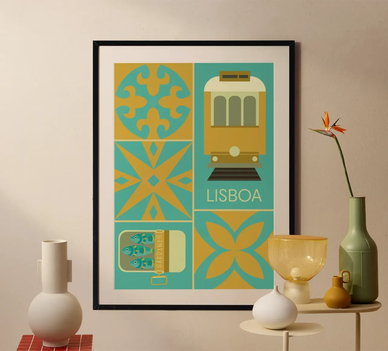 Lisbon | City Poster poster with aluminum frame by Ana Paniagua Design