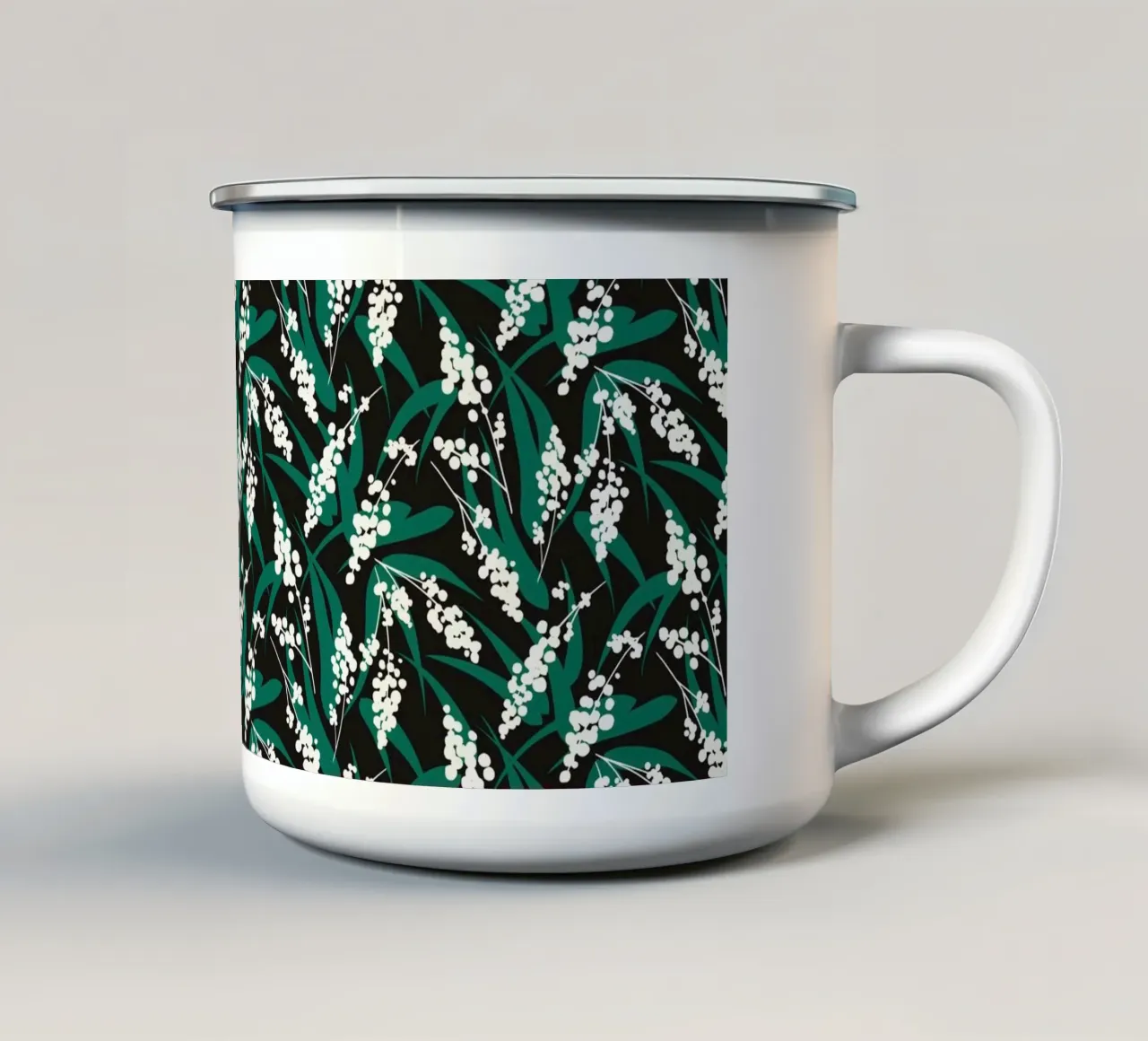Woodland Foliage - Motivo botanico in bianco e verde tazza in smalto da kookiepixel