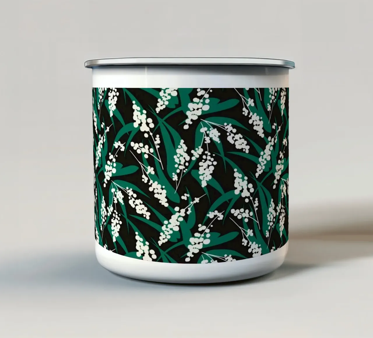 Woodland Foliage - Motivo botanico in bianco e verde tazza in smalto da kookiepixel