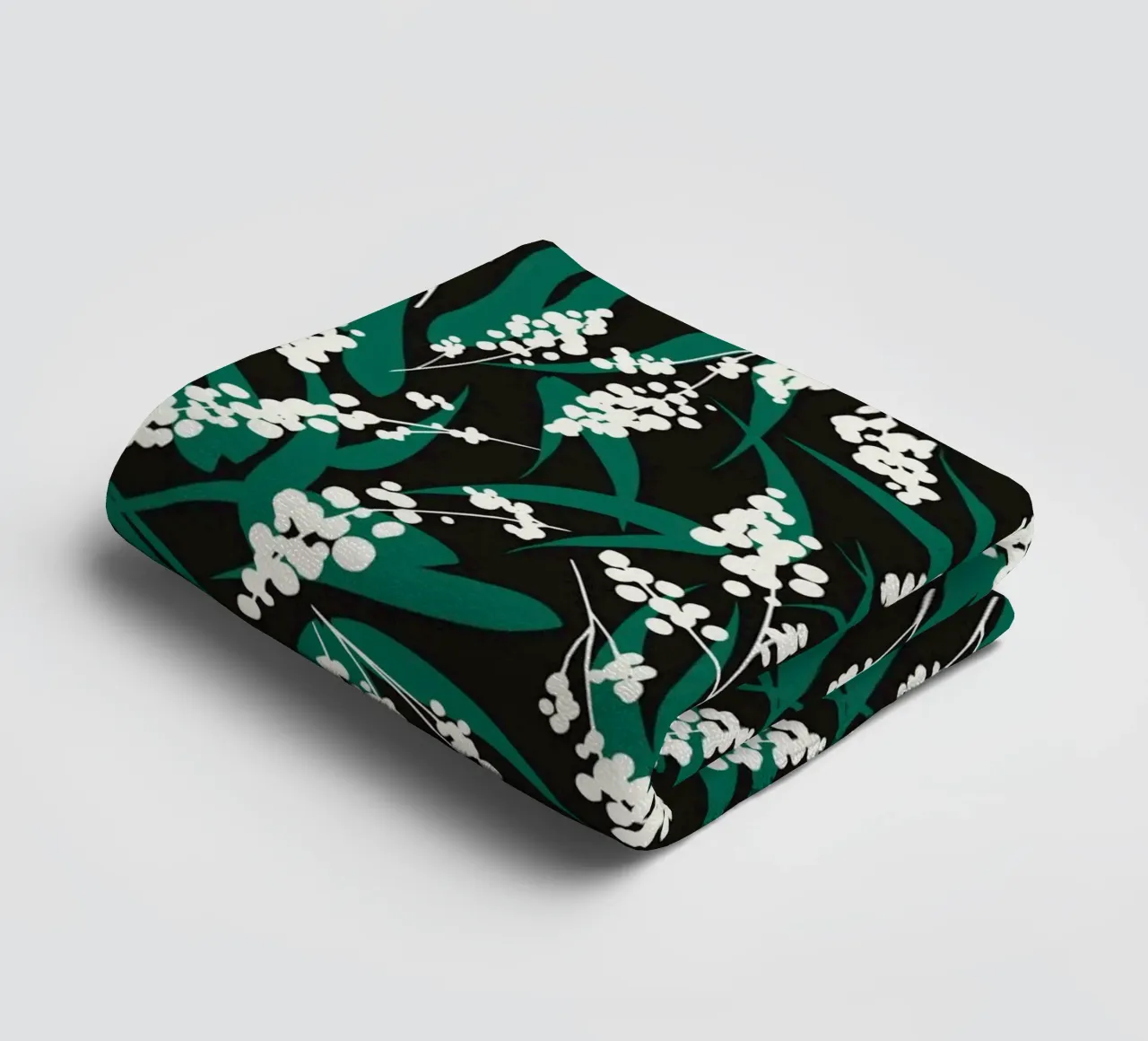 Woodland Foliage – Botanical pattern in Green and white towel by kookiepixel