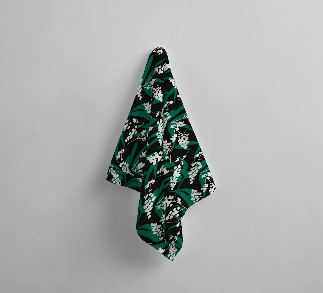 Woodland Foliage – Botanical pattern in Green and white towel by kookiepixel