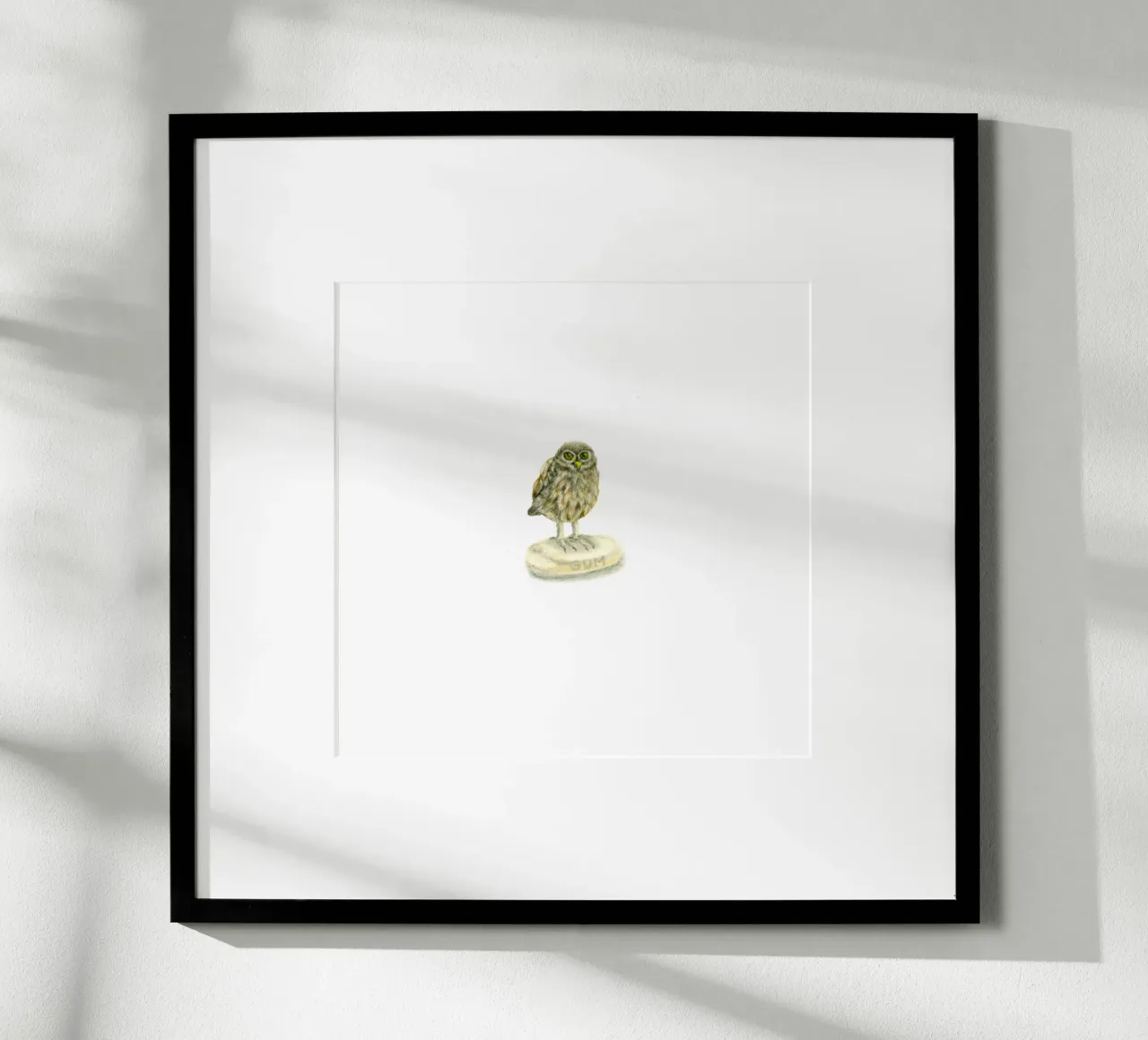Tiny Owl Illustration: Watercolor Art on Eraser poster with aluminum frame by Studio Patruschka
