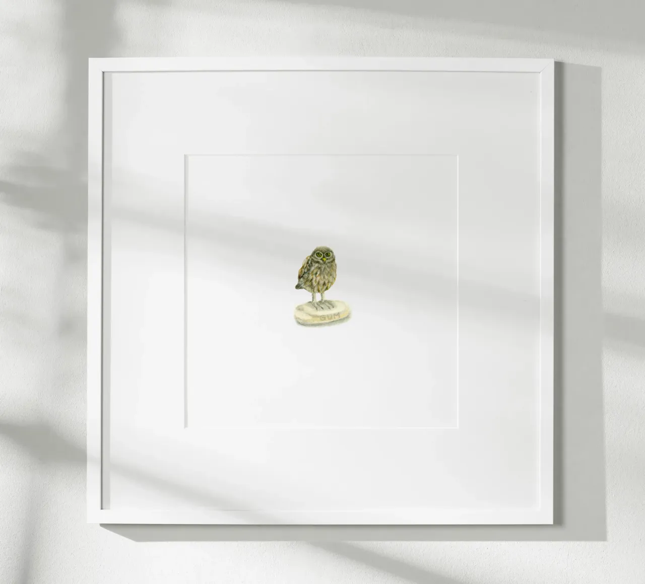 Tiny Owl Illustration: Watercolor Art on Eraser poster with aluminum frame by Studio Patruschka