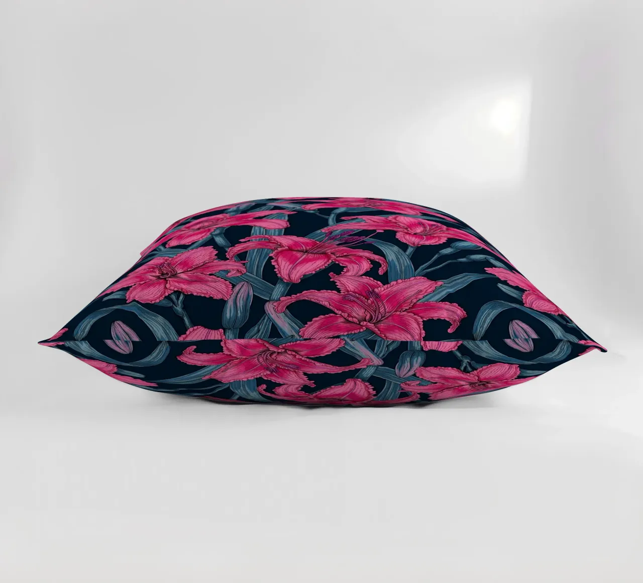 Pink lily flowers decorative cushion by Painted Nature