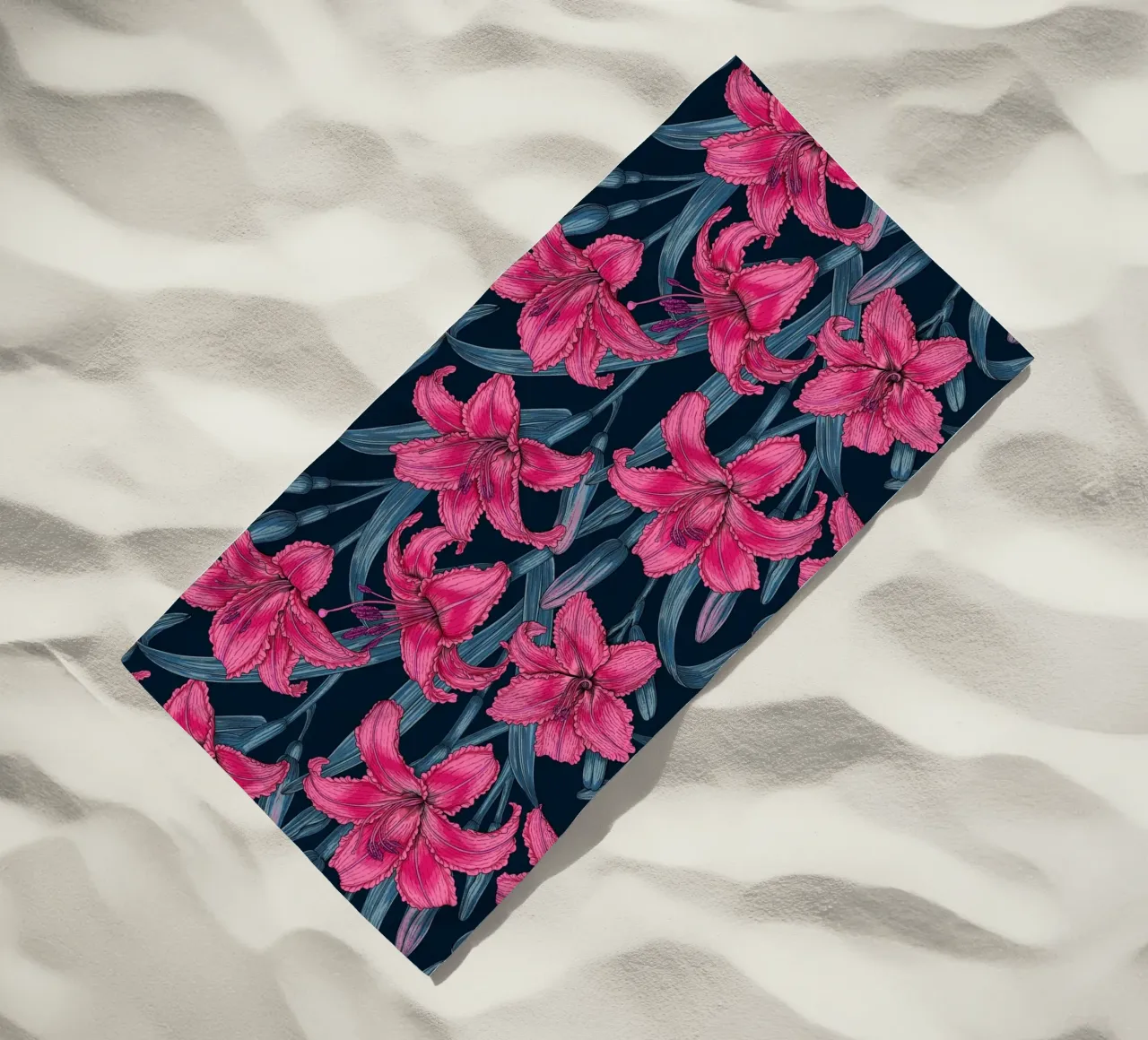 Pink lily flowers beach towel by Painted Nature