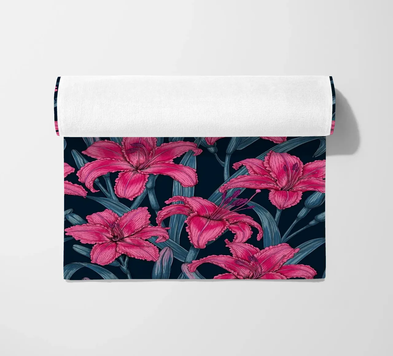 Pink lily flowers beach towel by Painted Nature