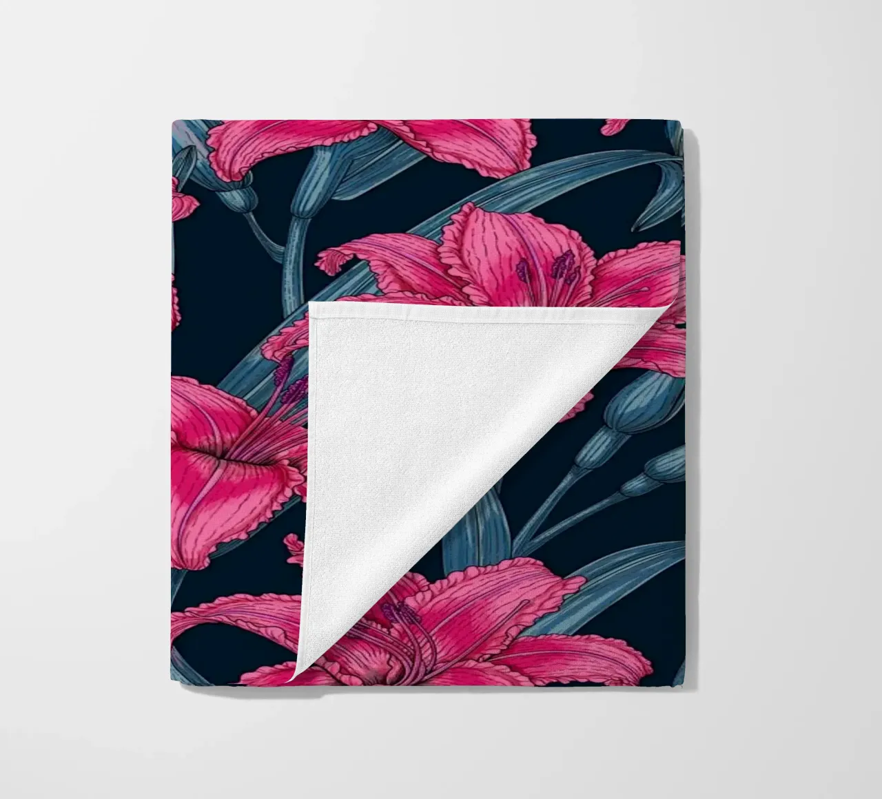 Pink lily flowers beach towel by Painted Nature