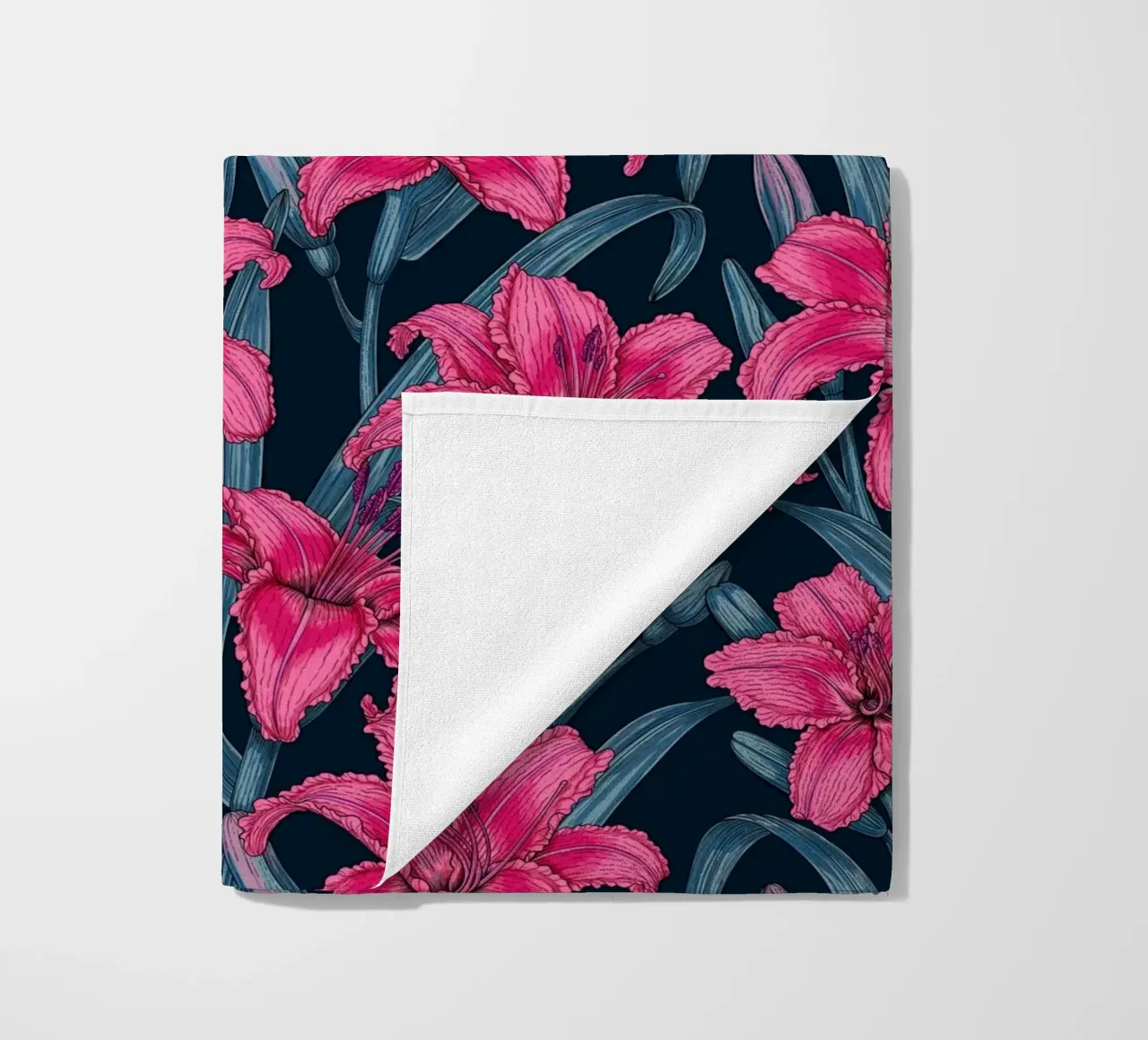 Pink lily flowers beach towel by Painted Nature