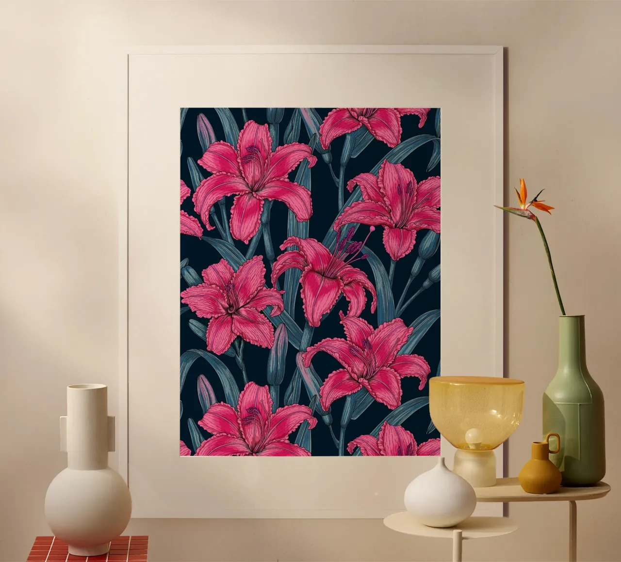 Pink lily flowers poster by Painted Nature