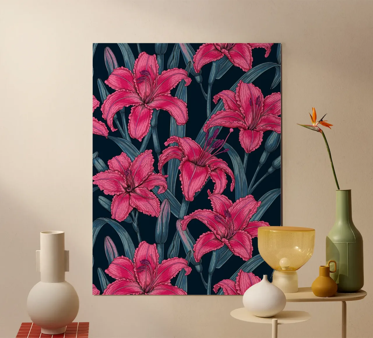 Pink lily flowers poster by Painted Nature
