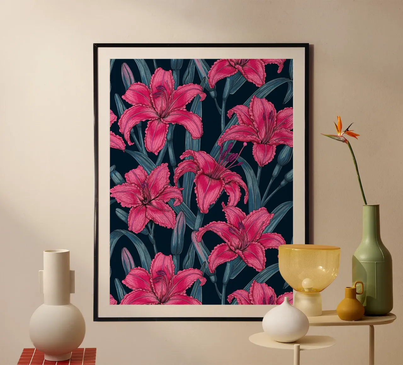 Pink lily flowers poster by Painted Nature
