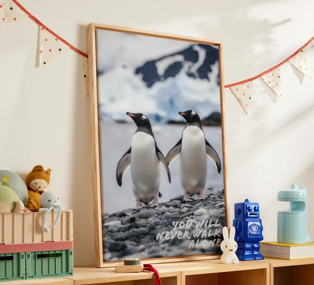 Pinguin-Liebe | You will never walk alone canvas with Floater frame by Autofocus