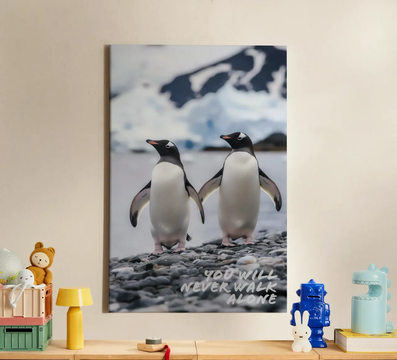 Pinguin-Liebe | You will never walk alone canvas with Floater frame by Autofocus