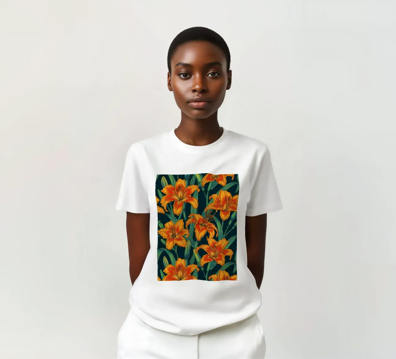 Fiori di giglio arancione t-shirt da Painted Nature