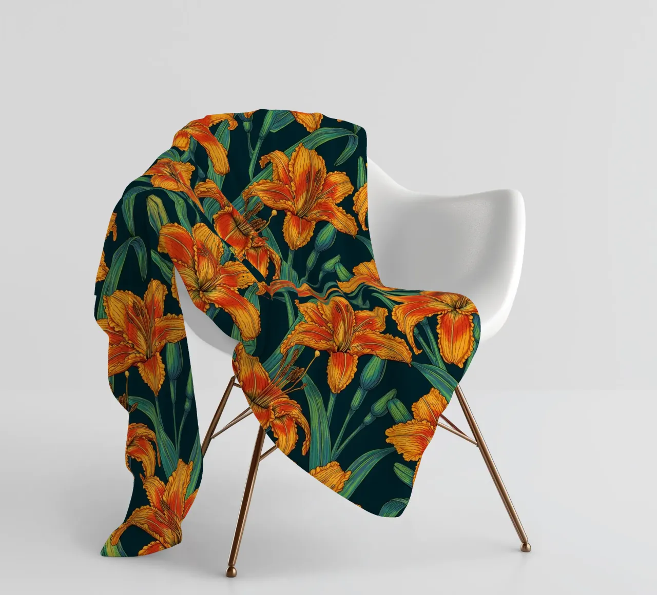 Orange lily flowers fleece blanket by Painted Nature