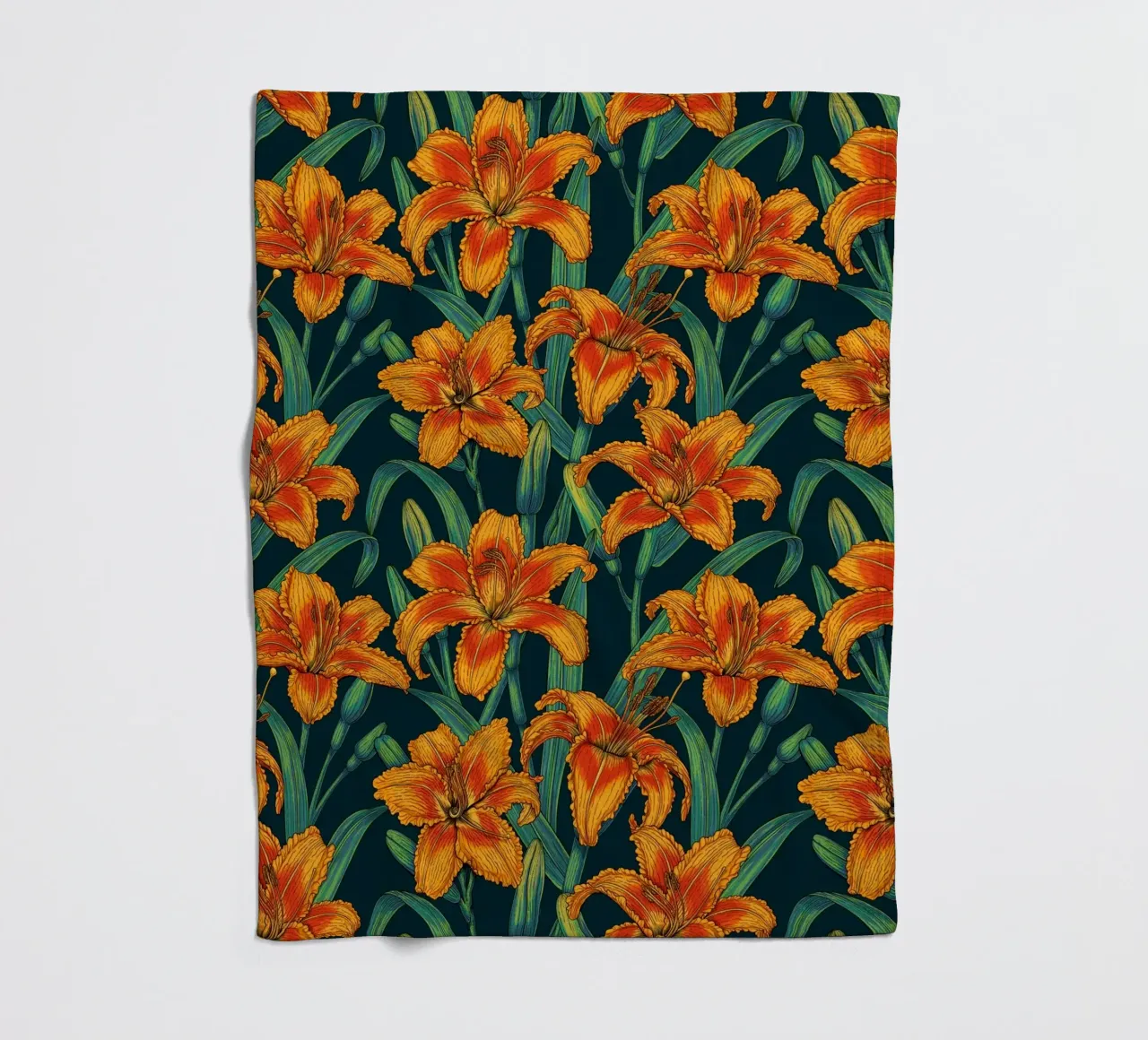 Orange lily flowers fleece blanket by Painted Nature