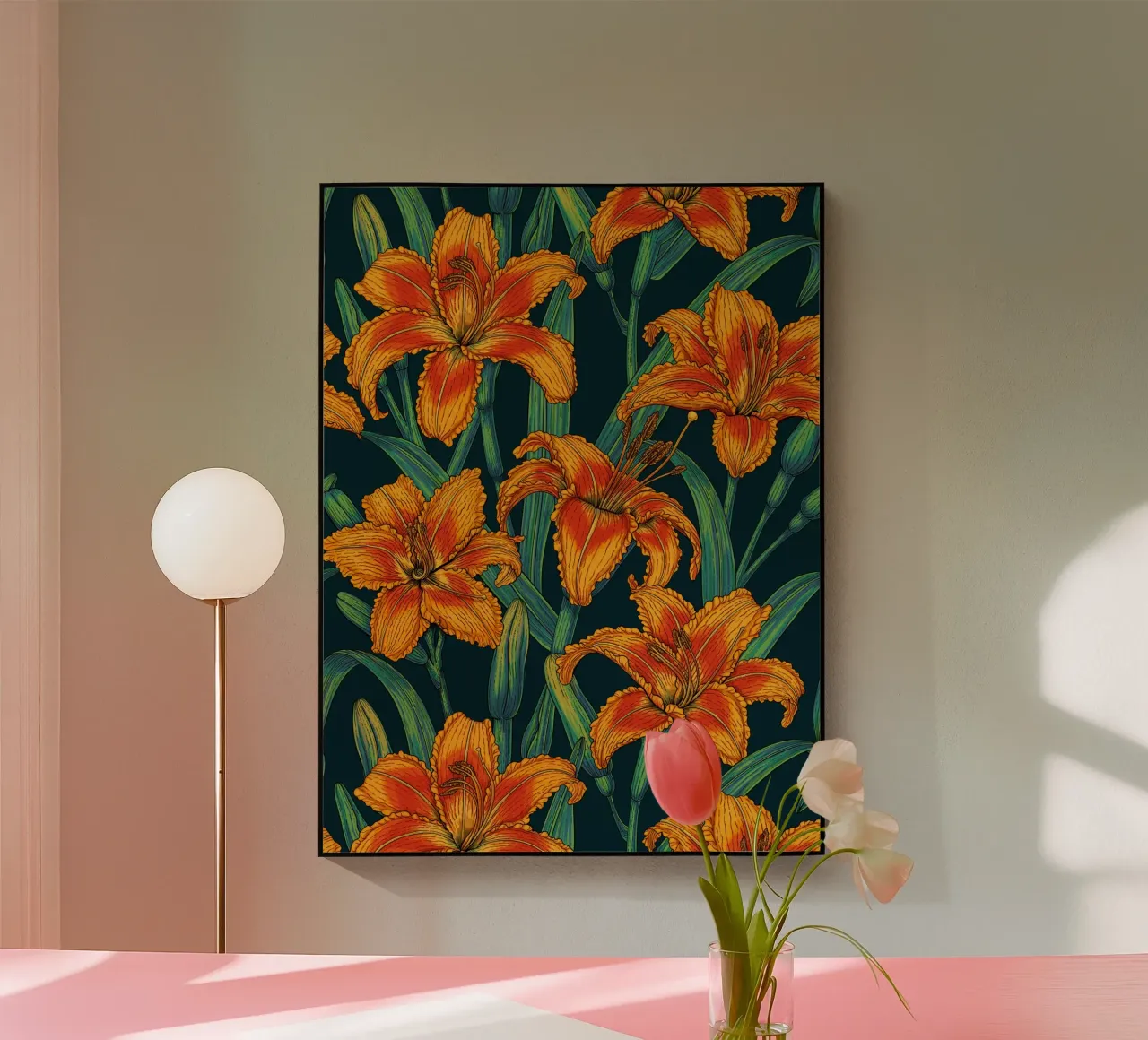 Orange lily flowers acrylic glass by Painted Nature