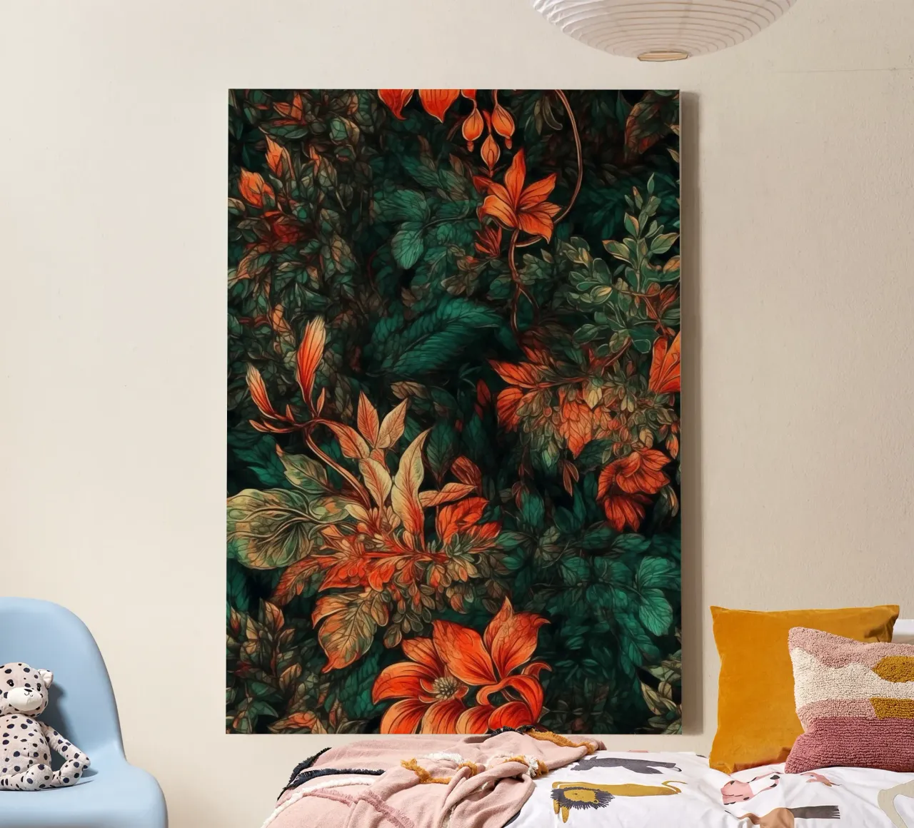 Flowers and leaves pattern canvas with Floater frame by Justyna Jaszke JBJart
