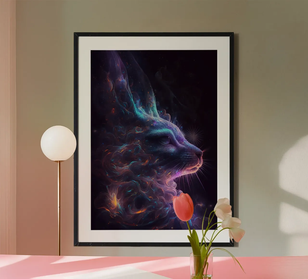 Coniglio della galassia poster con telaio in plastica da Lootprint