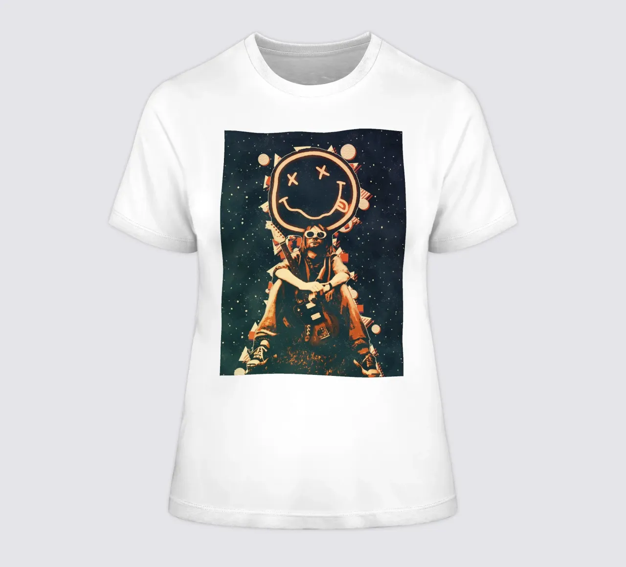 Smiley Face Nirvana Kurt Cobain Art women's fitted t-shirt by music soul