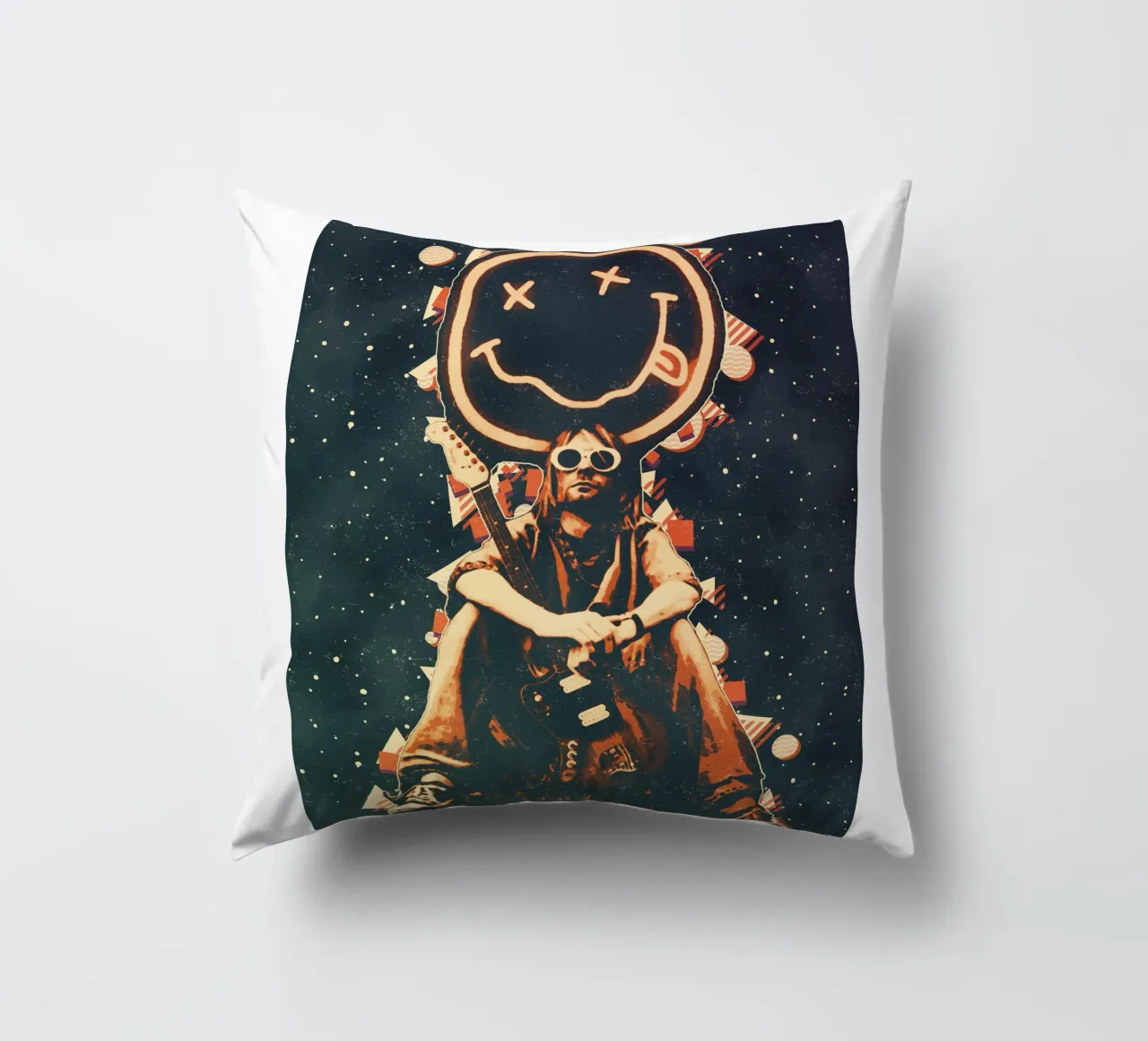 Smiley Face Nirvana Kurt Cobain Art decorative cushion by music soul