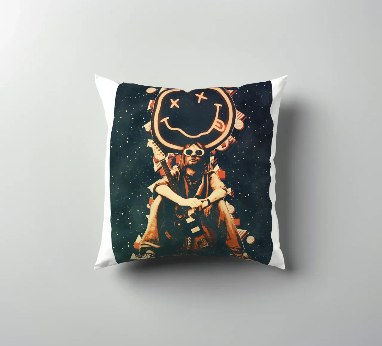 Smiley Face Nirvana Kurt Cobain Art decorative cushion by music soul