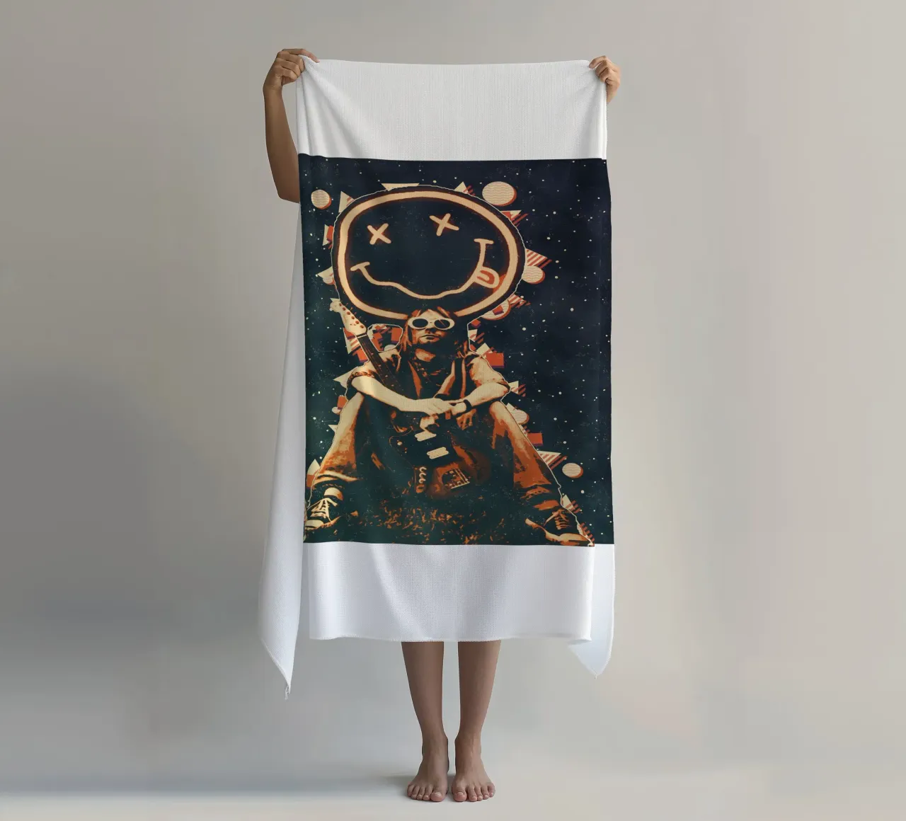 Smiley Face Nirvana Kurt Cobain Art beach towel by music soul