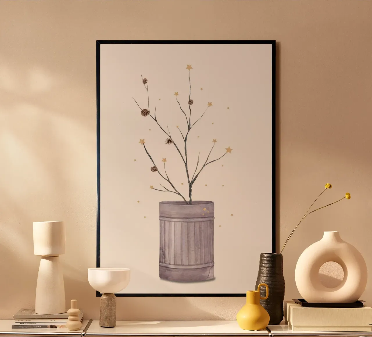 Weihnachtszweig in Tonne poster con telaio in alluminio da Ohkimiko
