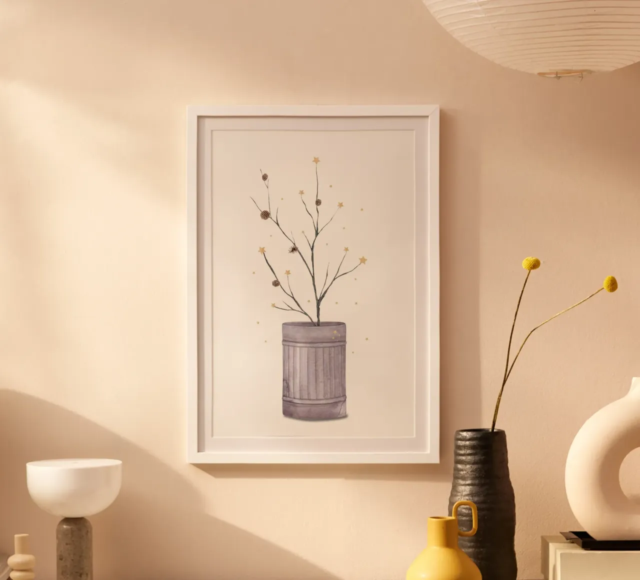 Weihnachtszweig in Tonne poster con telaio in alluminio da Ohkimiko