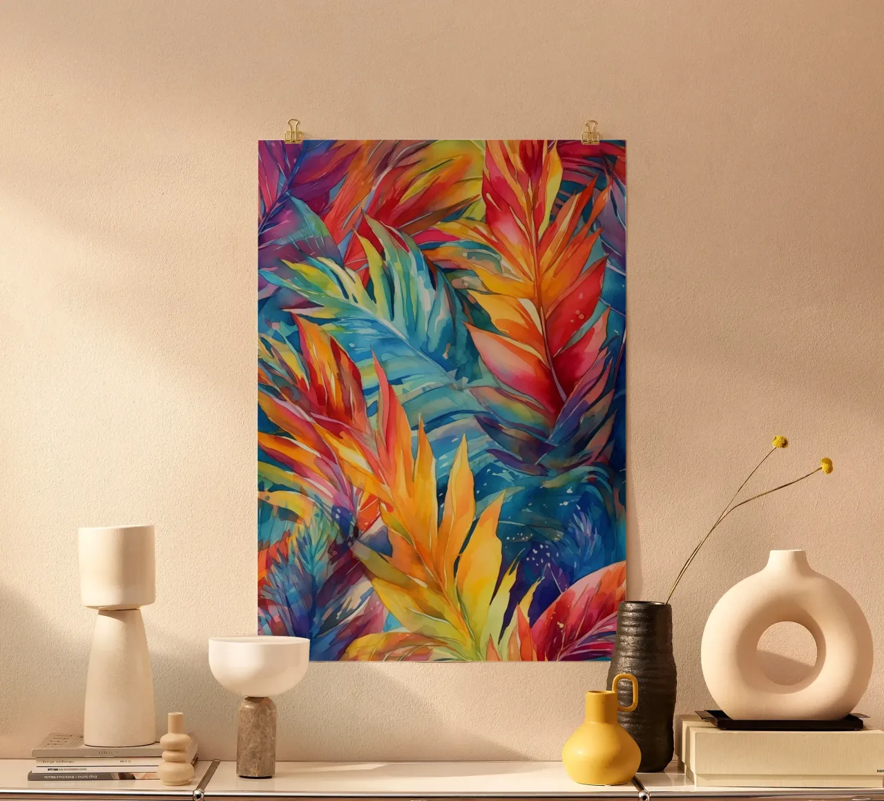 Foglie di palma tropicale estiva poster con telaio in plastica da Justyna Jaszke JBJart
