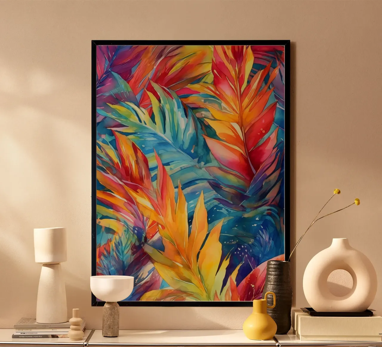 Foglie di palma tropicale estiva poster con telaio in plastica da Justyna Jaszke JBJart