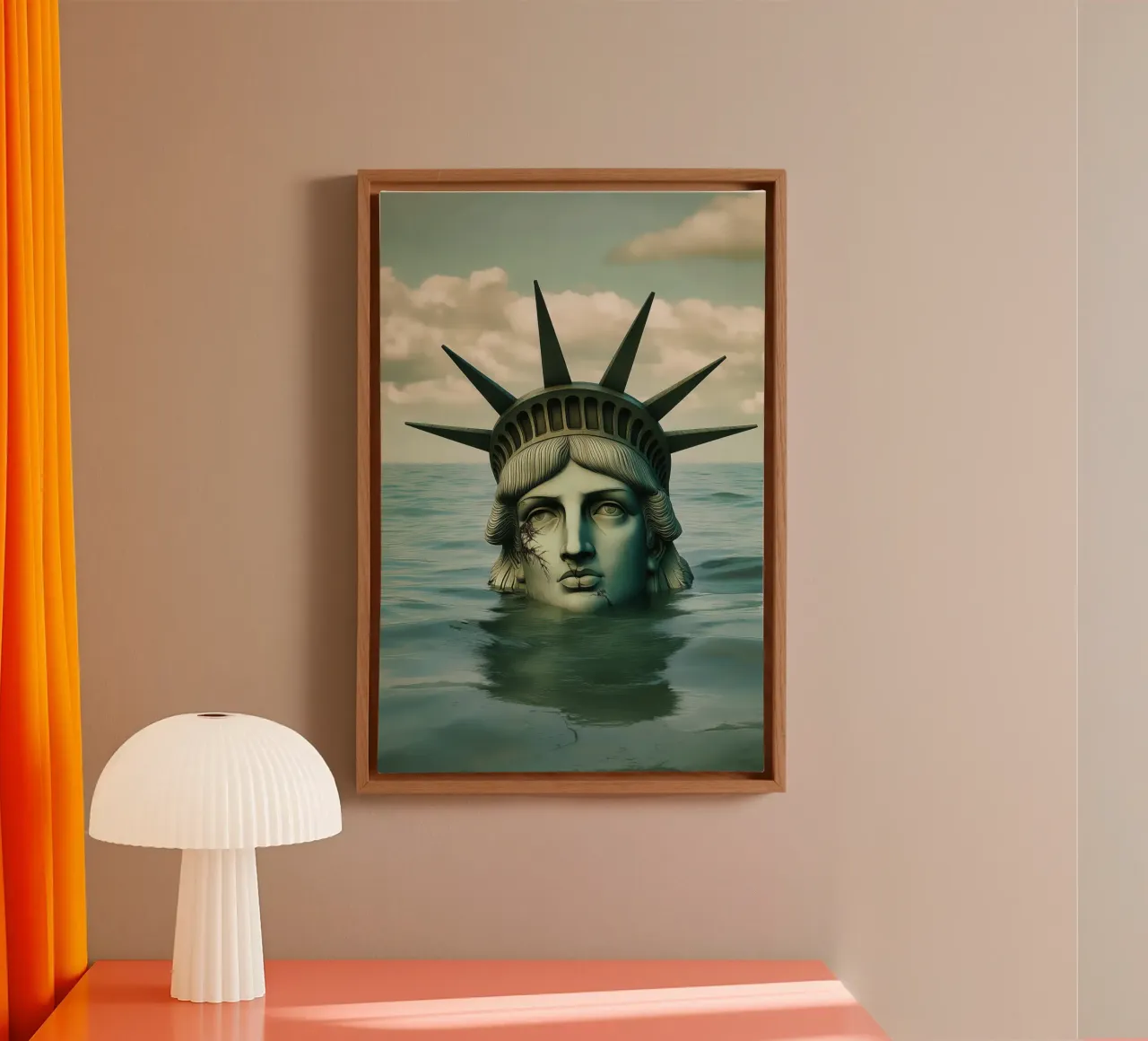 Statue of Liberty in decline | Melancholic surrealism canvas with Floater frame by Autofocus