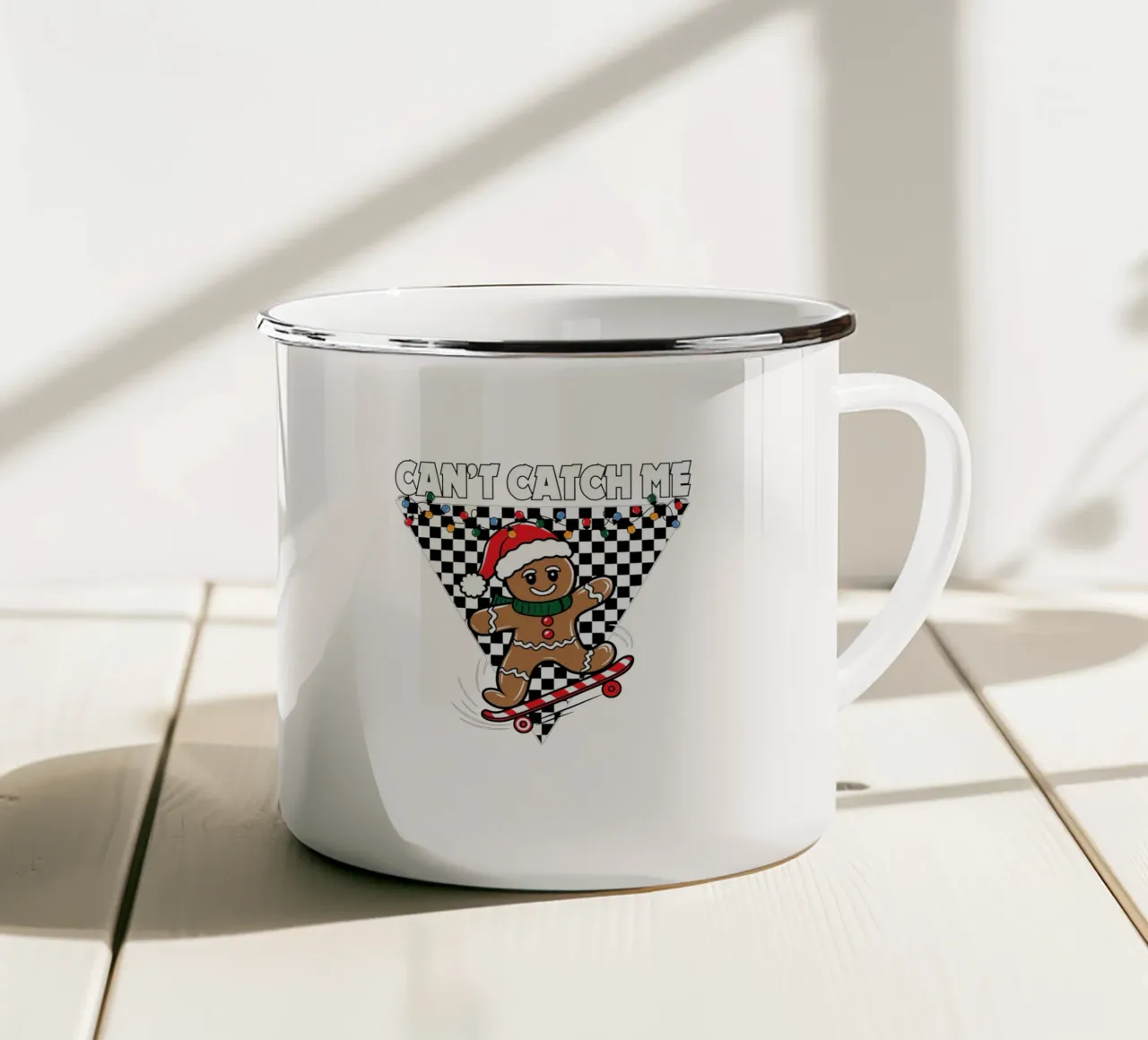 Can't Catch Me taza de esmalte de edsonramosart