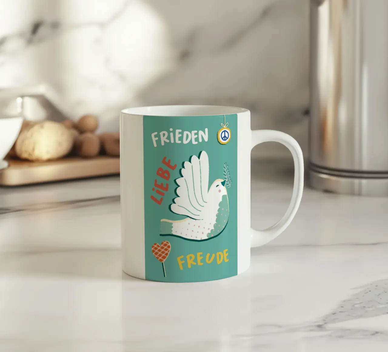 Frieden, Liebe, Freude tazza in ceramica da Ohkimiko
