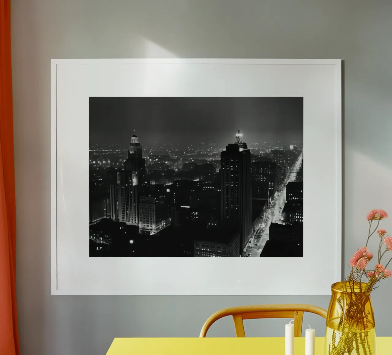 La città abbagliante poster con telaio in alluminio da Black & White