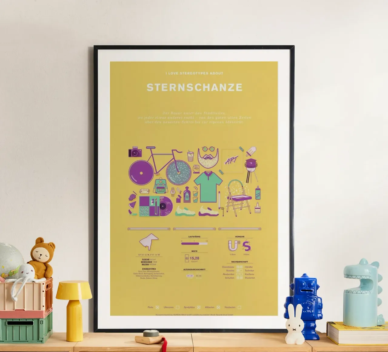 Sternschanze poster con telaio in legno da Bureau Bald GmbH