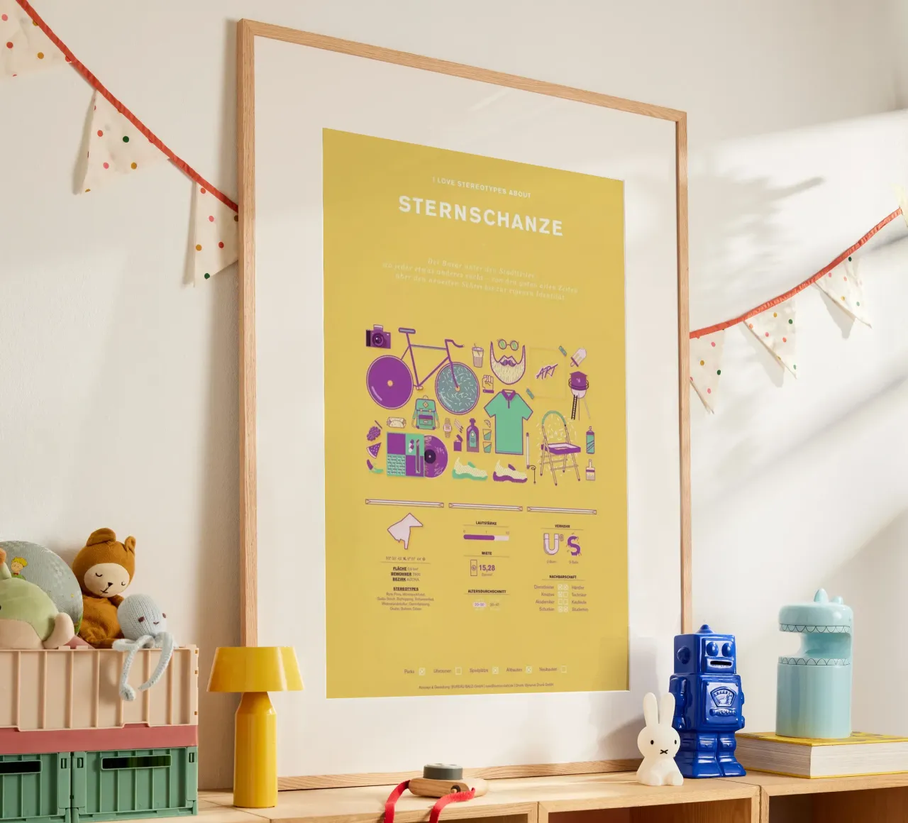 Sternschanze poster con telaio in legno da Bureau Bald GmbH