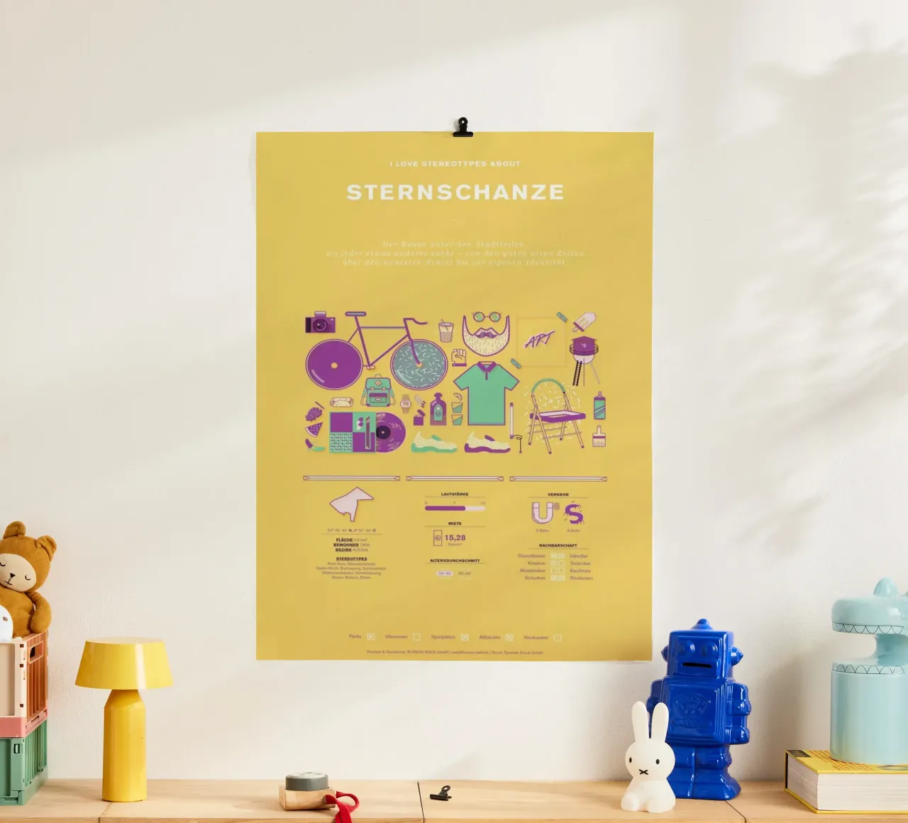 Sternschanze poster con telaio in legno da Bureau Bald GmbH