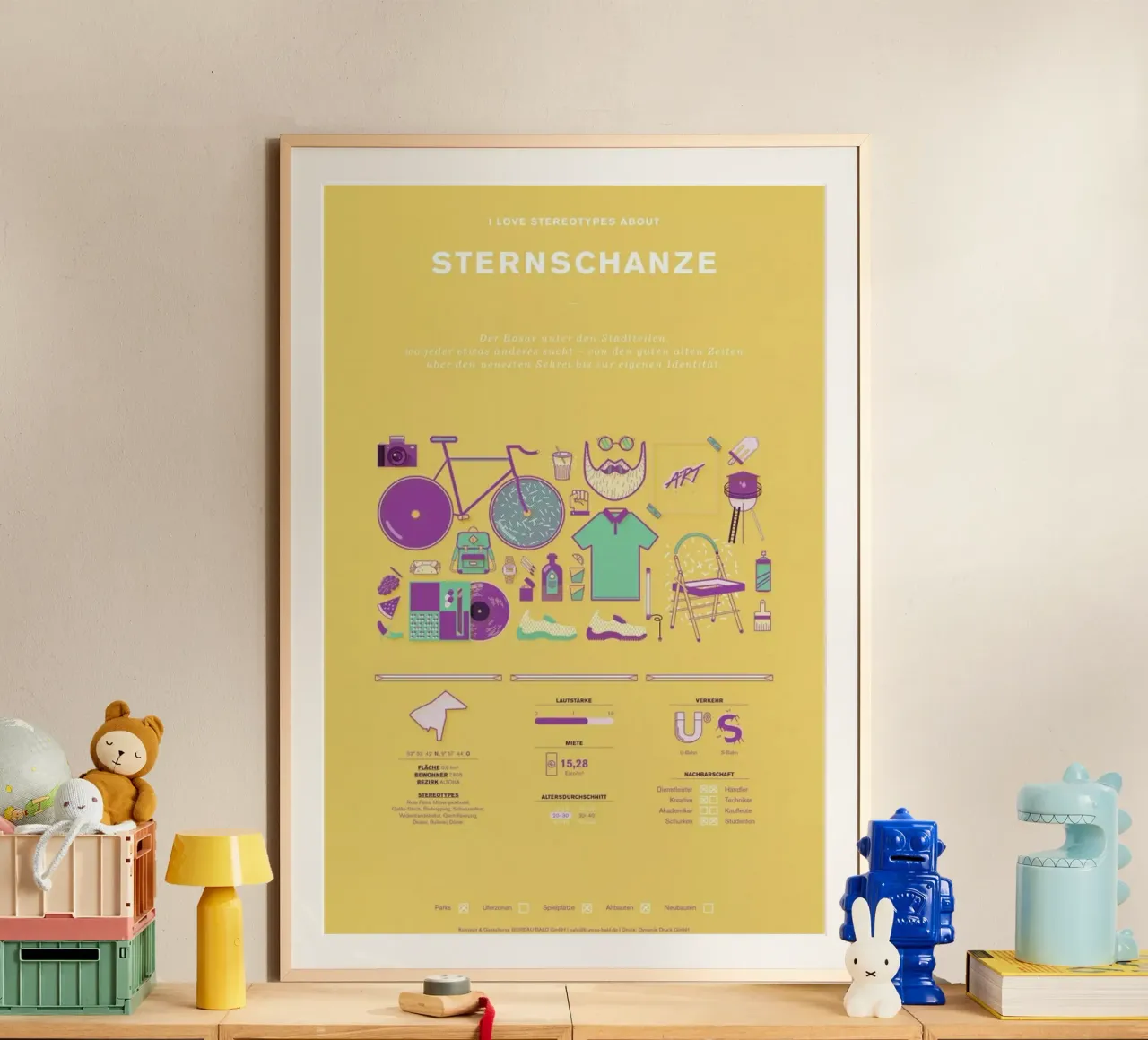 Sternschanze poster con telaio in legno da Bureau Bald GmbH