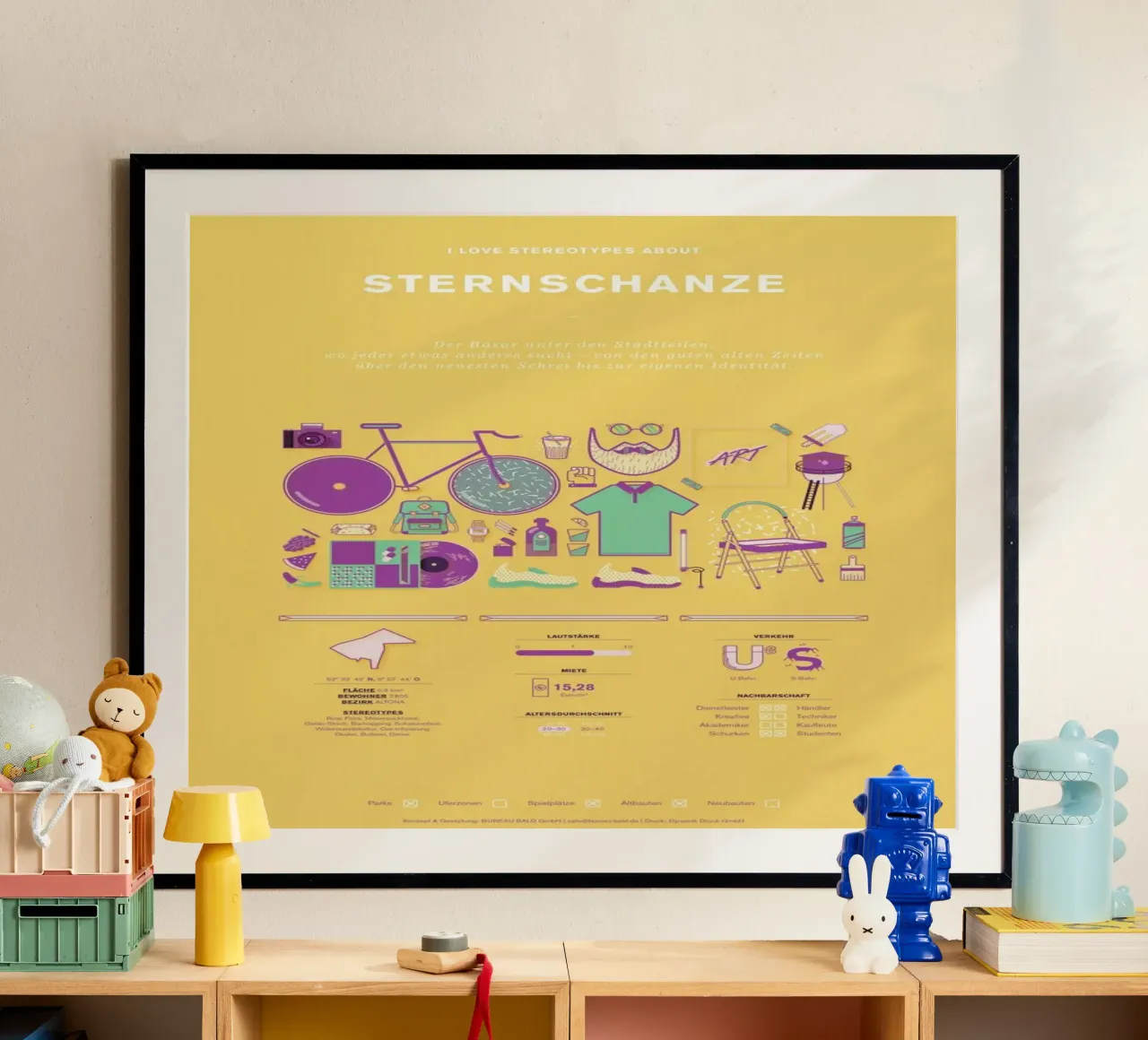 Sternschanze poster con telaio in legno da Bureau Bald GmbH